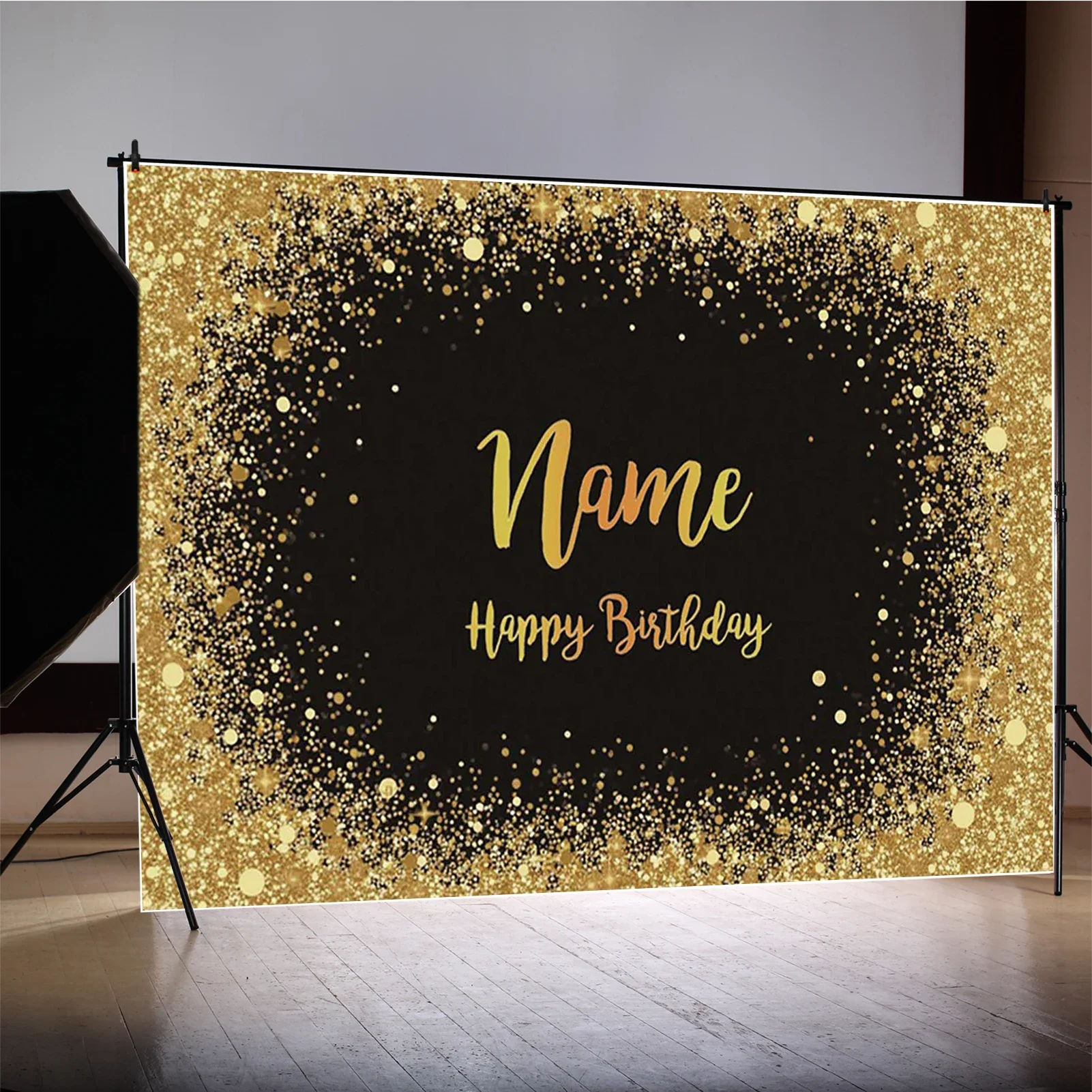 MOON.QG Adult Birthday Party Decoration Backdrop Shimmer Glitter Star Wall Background Custom Personalized Poster for Women Men