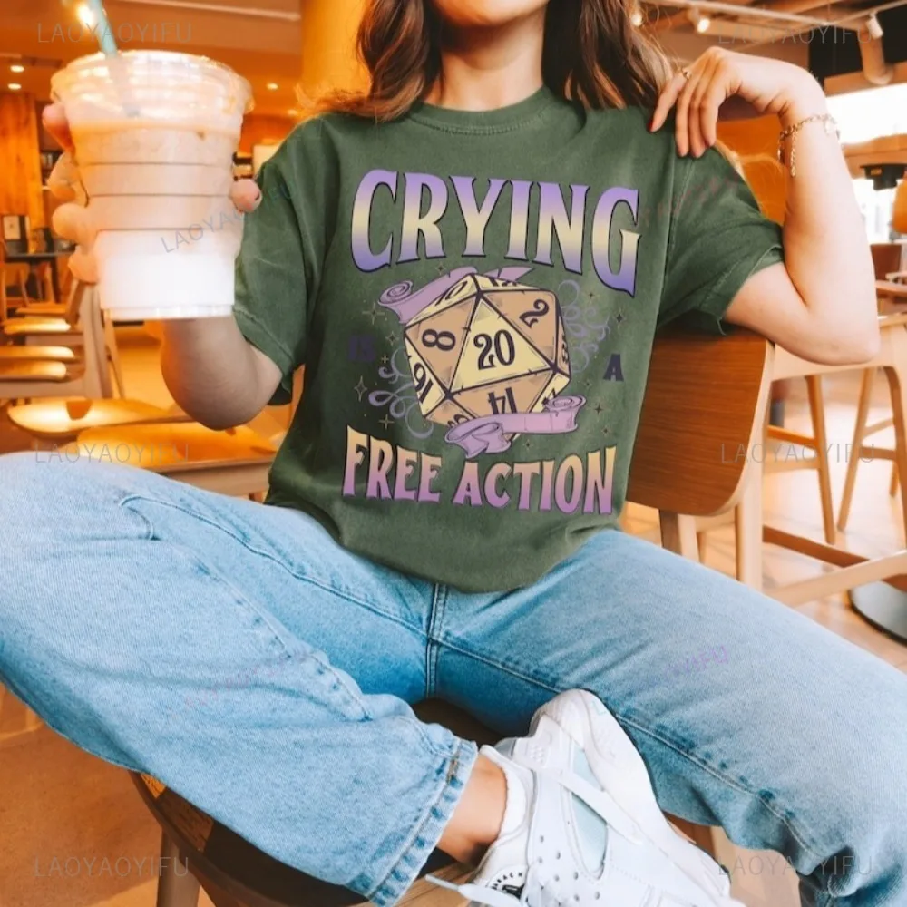 Divertido DnD Crying Is A Free Action D20 Dice camiseta Retro RPG mesa Gamer mazmorras y dragones regalo camiseta hombre mujer camiseta