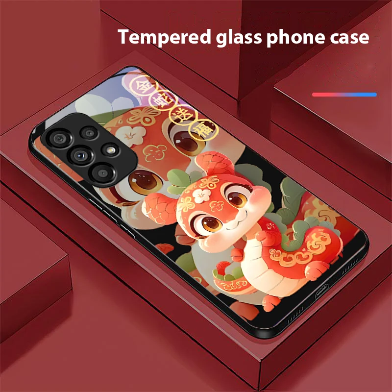 ใหม่การ์ตูนงูสําหรับ Samsung Galaxy S10 20 PLUS 21 FE 22 23 24 FE 25 Ultra กระจกนิรภัยสีดําเคสโทรศัพท์ Hard SHELL