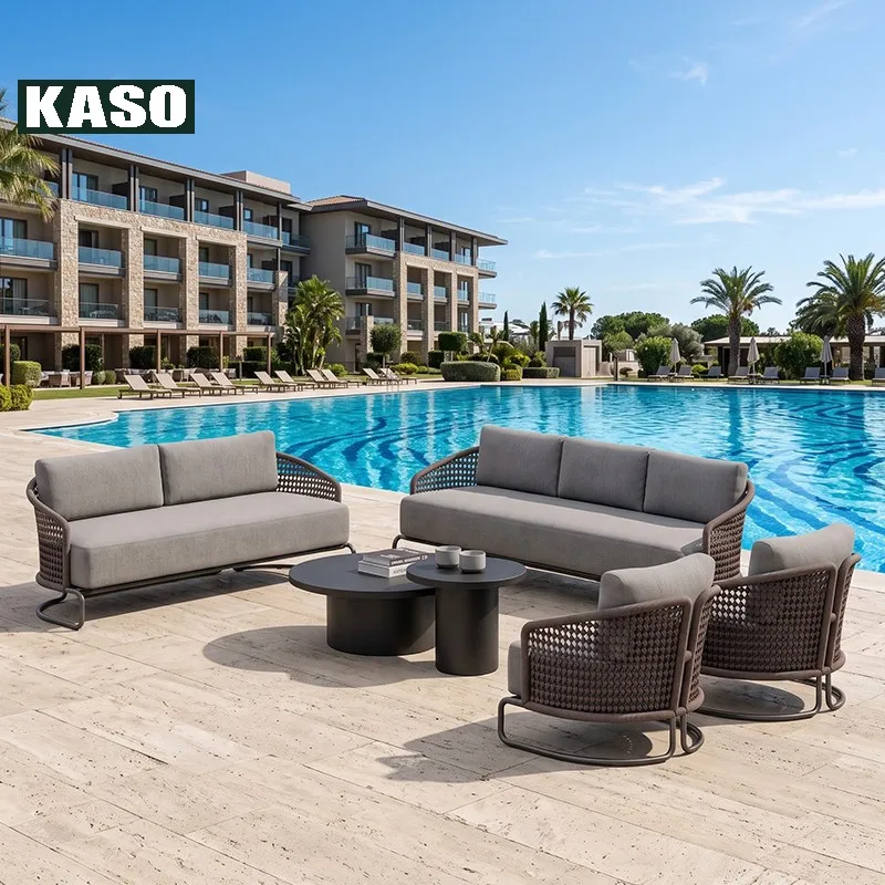 Resort Villa Courtyard Modern Lounge Set Hotel Waterproof Patio Sofa Set Aluminum Rope Outdoor Furniture Garden Set