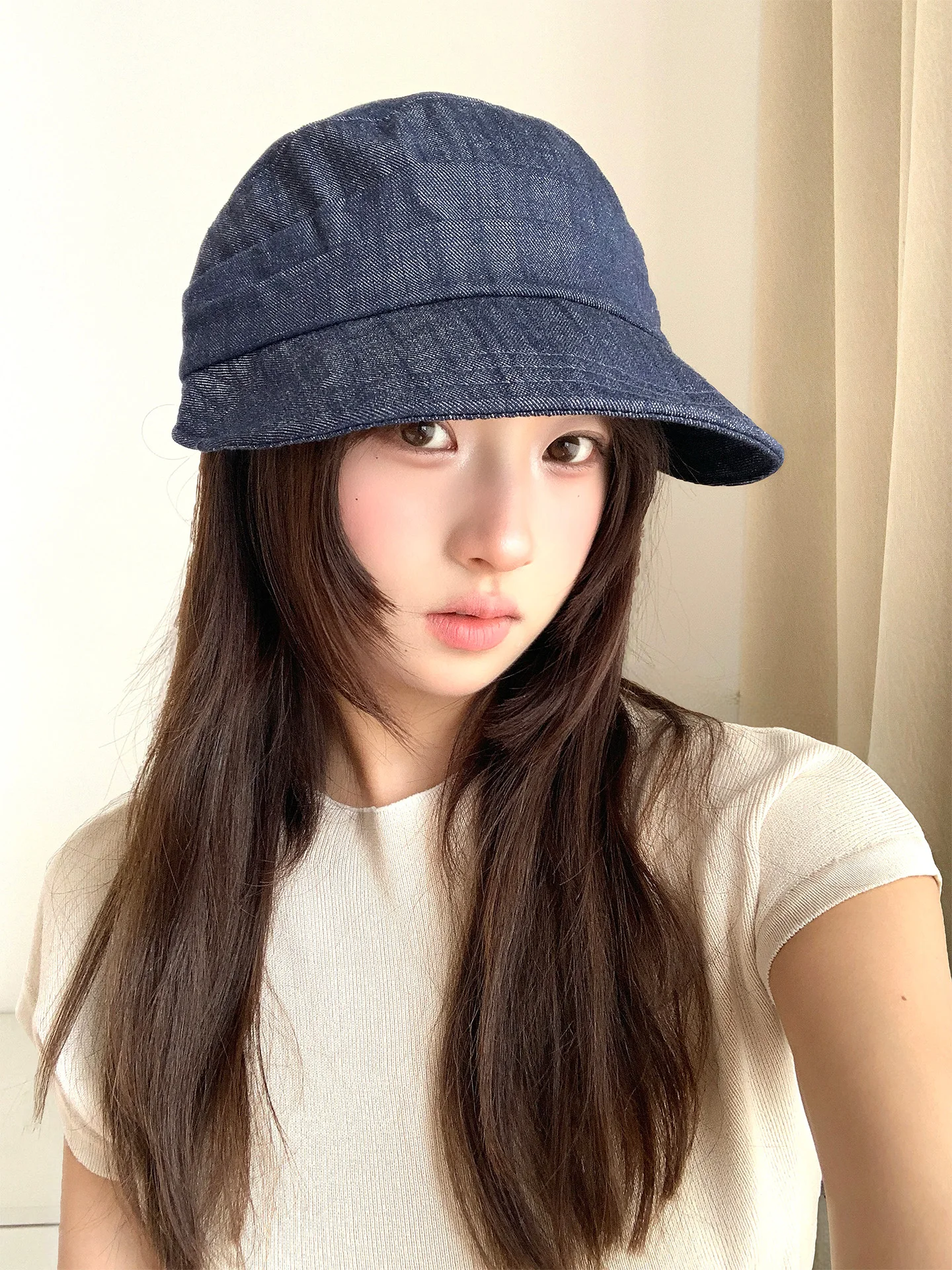 Korean Style Wide Brim Beret Hat Women's Spring Summer New Large Head Size Face Slimming Painter's Cap Adjustable round Top