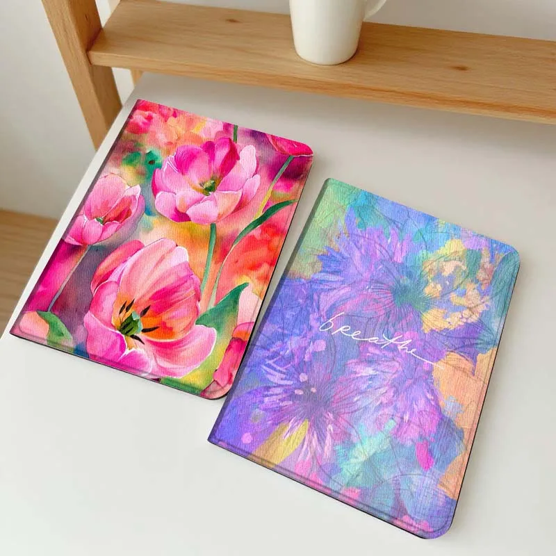 

Красочный чехол для планшета с рисунком розовых тюльпанов для Apple iPad Air Pro mini 1 2 3 4 5 6 7 8 9 11 M2 M3 M5 M4 5th 6th 7th 10th 11th