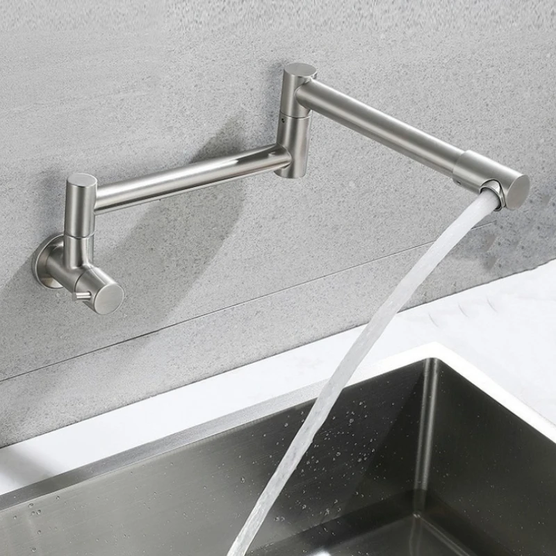 

Kitchen wall mounted 304 stainless steel telescopic rotating water outlet folding single cold water faucet