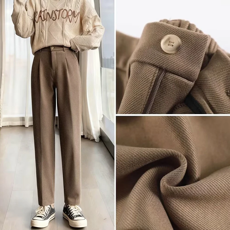 

Универсальные повседневные брюки мужские осенне-зимние свободные прямые брюки костюмные брюки мужские модные деловые повседневные классические черные серые брюки