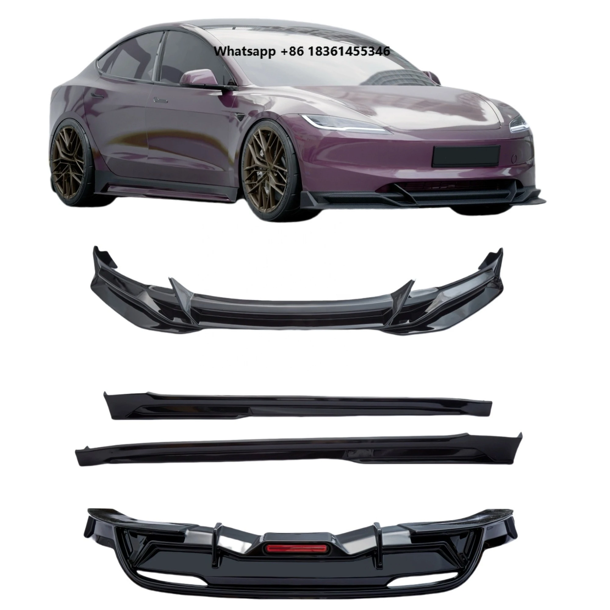 For  New Mode 3 Highland Bodykit Dream Garage 2024New Model 3 Aero Kit Body Accessories Front Lip Rear Diffuser Side Skirts
