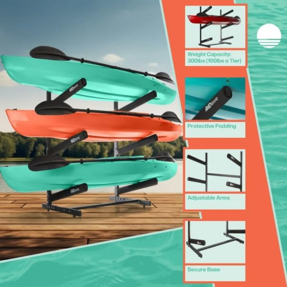 Kayak Storage Rack - Freestanding Kayak Stands with Padded Arms and Adjustable Straps - Holds multiple Canoes