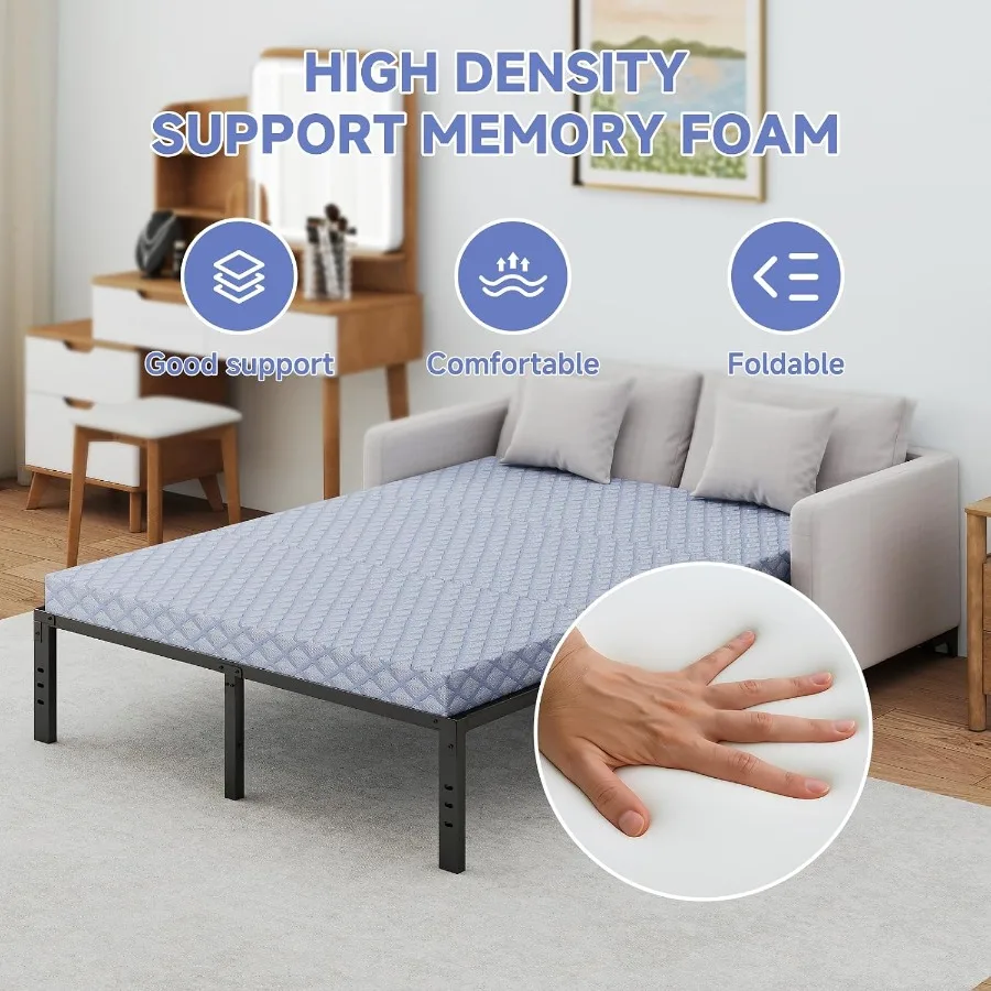 Foldable Sofa Bed Replacement Mattress Memory Foam 4 inch Pull Out Sofa Couch Bed Trifold Mattress Queen Size for Convertible S