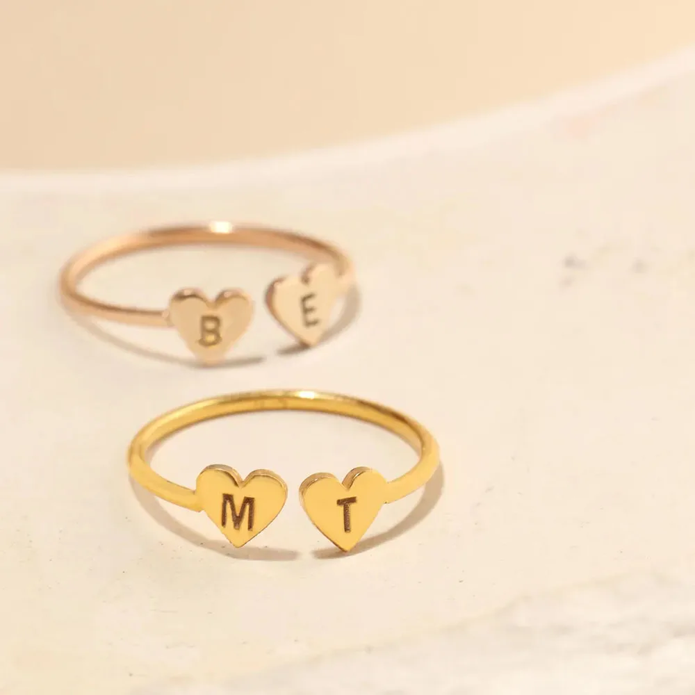 COOLTIME Custom Heart Initial Ring Stainless Steel Personalized Engraved Letter Number Couple Ring Jewelry Gift New
