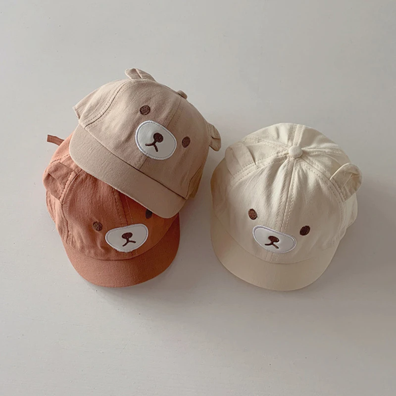 Cute Baby Hat With Ears Cartoon Bear Toddler Girls Boys Baseball Cap Summer Casual Adjustable Kids Short Brimmed Caps