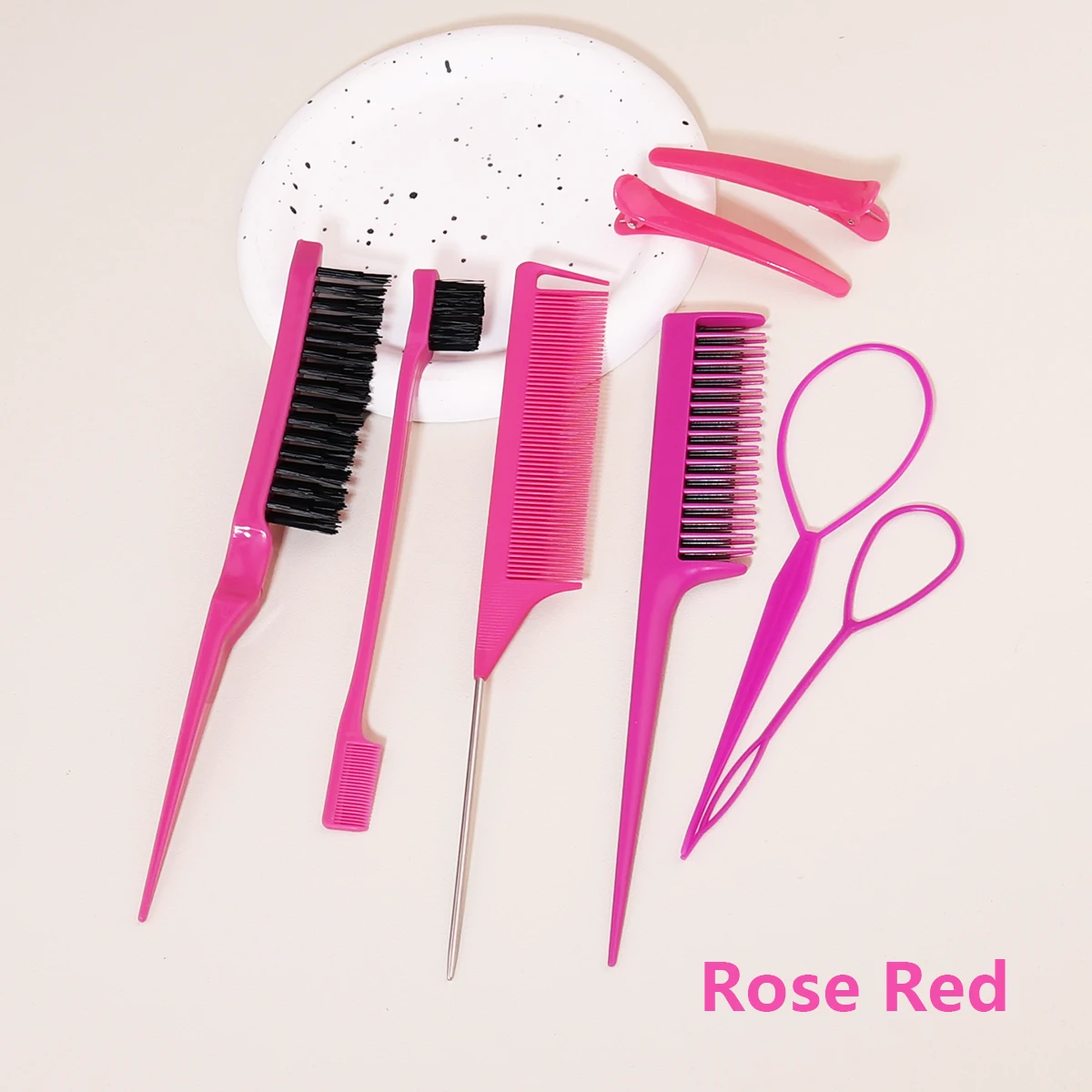 8pcs hair comb set,split comb,pointed comb edge brush,with weaving tools and styling duckbill clip, suitable for all hair types