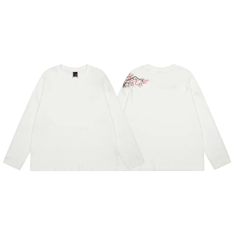 

Faionable Long Sve Повседневная футболка из чистого хлопка с вышивкой ex Сакура Дышащая удобная для повседневного ношения