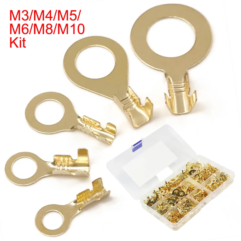 Copper Ring Crimp Terminals Kit M3/M4/M5/M6/M8/M10 Cable Lugs Wire Connectors Assortment Set for Electrical Wire Connection