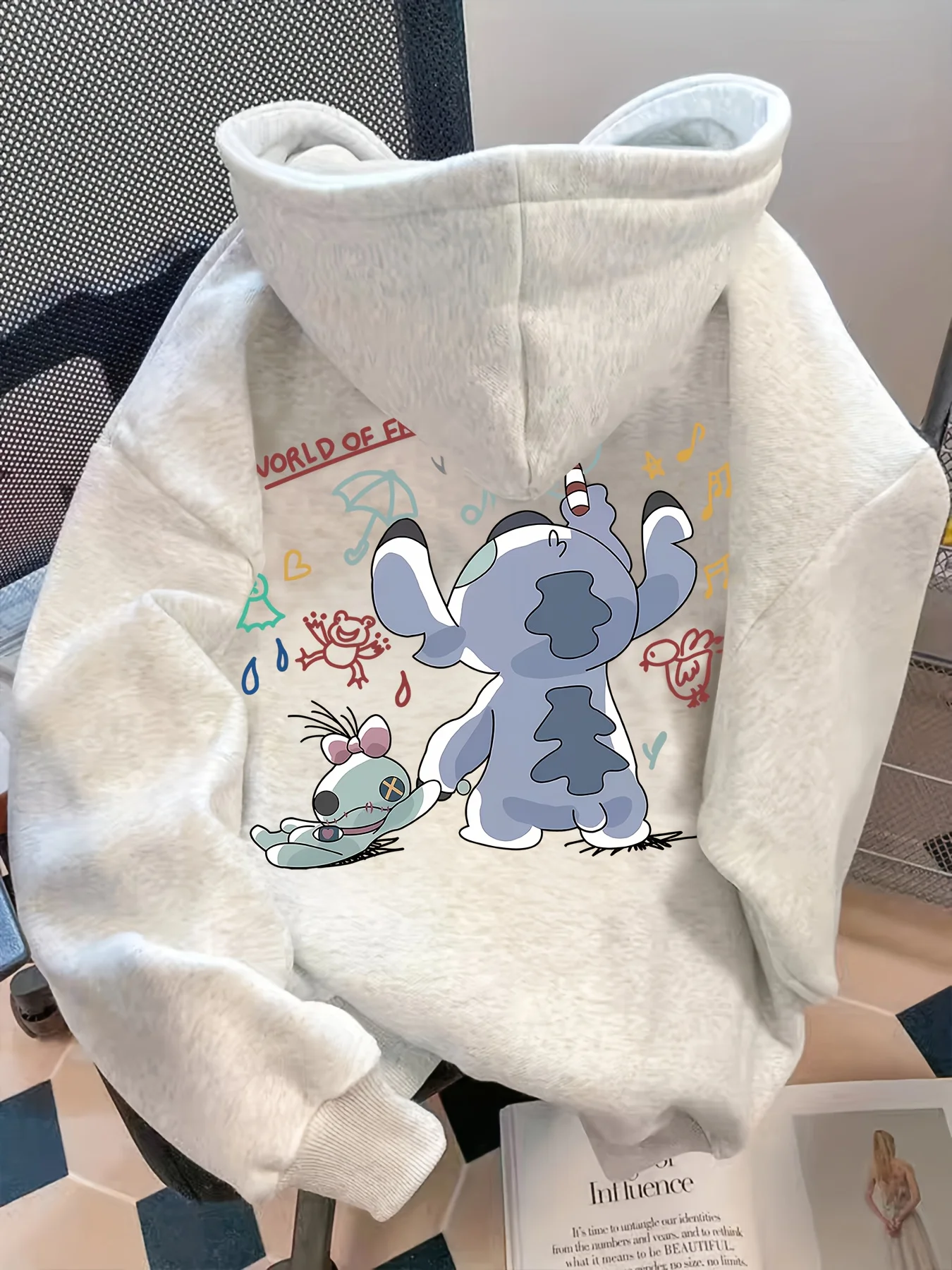 المرأة الجديدة الأمريكية العصرية العلامة التجارية ديزني غرزة لطيف مطبوعة كم طويل هوديي عارضة فضفاض زوجين الأزياء هوديي الأعلى