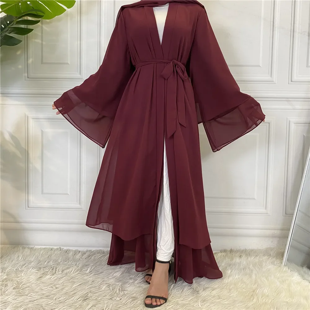 ตุรกีอาหรับชีฟองมุสลิม Elegant ผู้หญิงเปิด Abaya Maxi ชุดดูไบ Eid Ramadan Kaftan เสื้อสเวตเตอร์ถักชุดกิโมโน Robe อิสลามเสื้อผ้าชุด