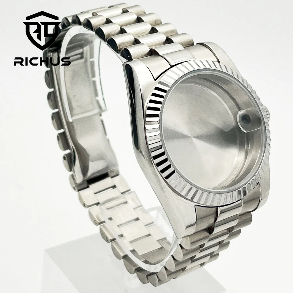 RICHUS 36/39mm 실버 시계 케이스 사파이어 글라스 핏 NH34 NH35 NH36 ETA2824 PT5000 Miyota8215-DG 무브먼트