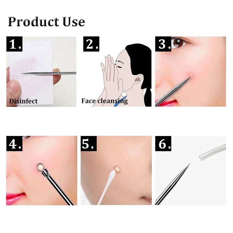 Dual Heads Acne Needle, cravo Blemish Squeeze, Extrator De Espinha, Spot Cleaner, Beleza Cuidados Com A Pele, Alta Qualidade, 4Pcs por Conjunto