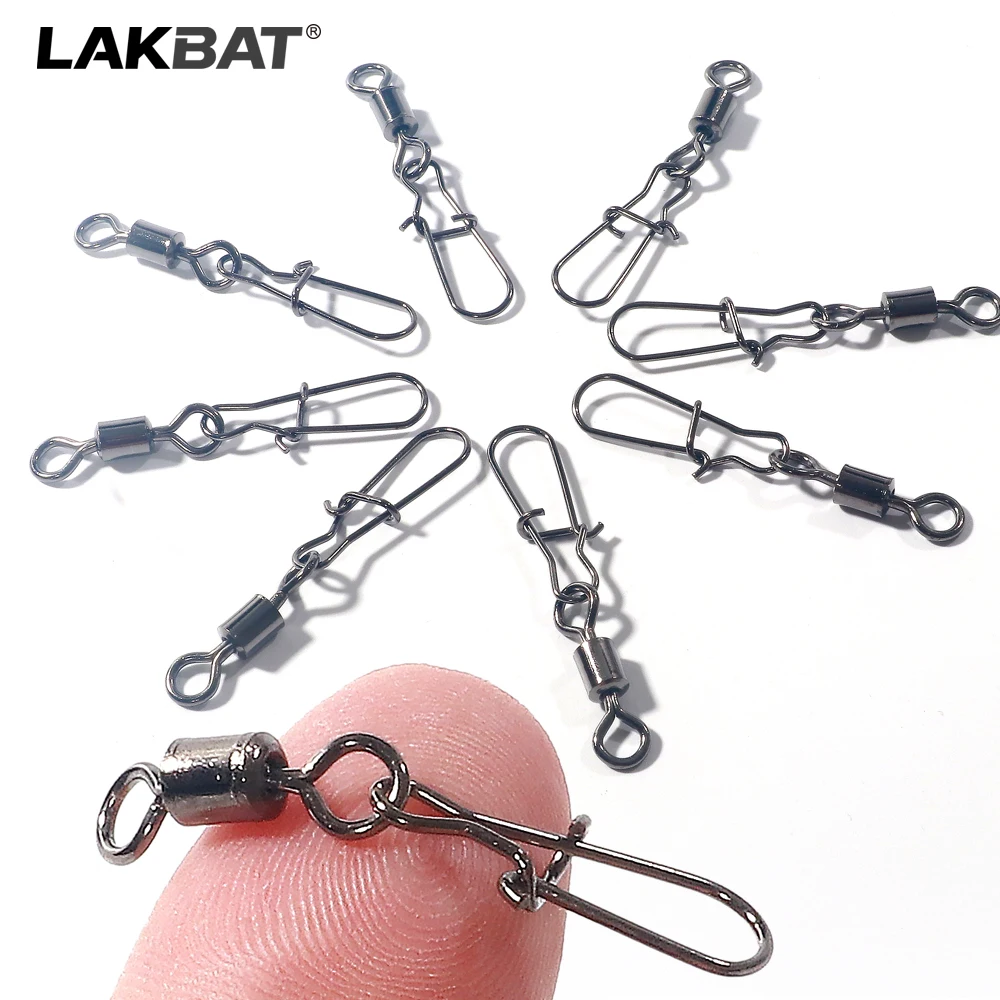 LAKBAT Stainless Steel Barrel Swivel Bearing Rolling Connector Fishing Tackle Accessory Rotate Swivel Joint Multi-spec Combo Set