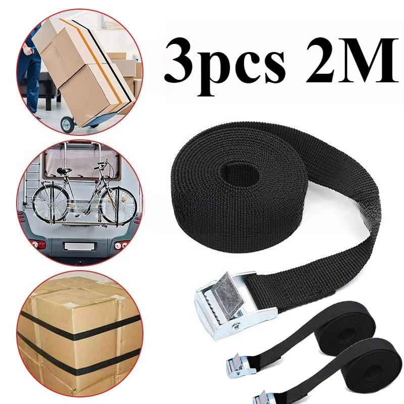 

2M Buckle Tie-Down Belt Cargo Straps for Car Motorcycle Bike with Metal Buckle Tow Rope Strong Ratchet Belt for Luggage Bag