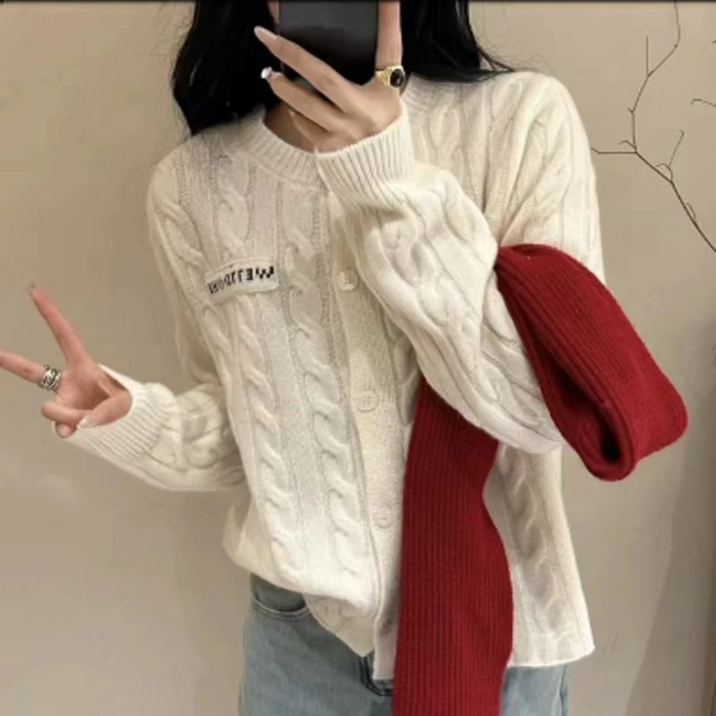 2024 autumn and winter new 100% cashmere knitted cardigan coat women\'s fashion long-sleeved sweater loose thick bottom shirt