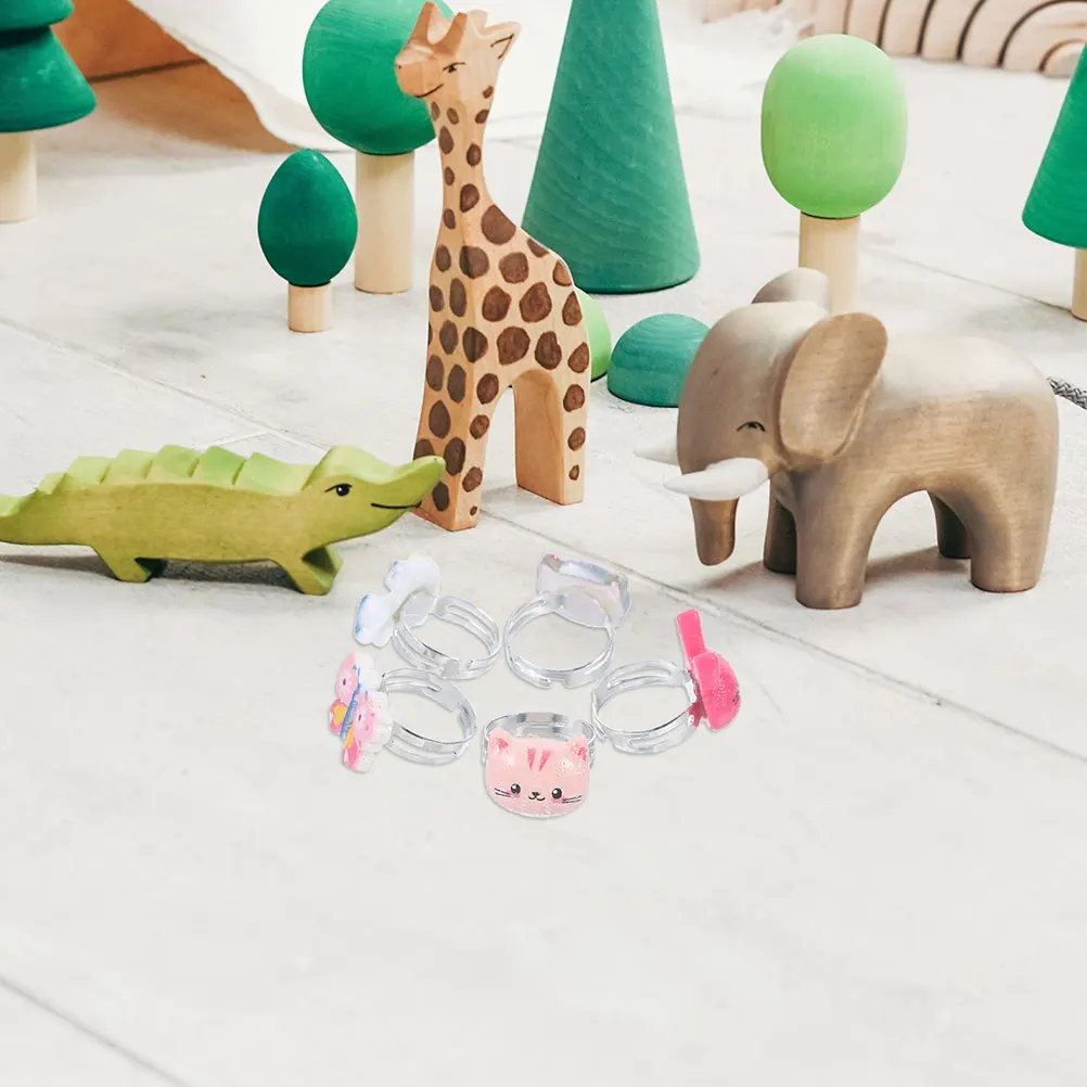 2 conjuntos de 2 conjuntos de caixa de anel infantil, joias decorativas adoráveis, anéis fofos ajustáveis para meninas, conjunto de presente de festa para brincar