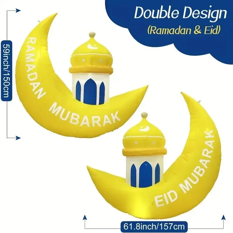 1.6M/5.2FT Inflatable Model Ramadan Moon Palace Build-in LED Light Blow Up Eid Mubarak Sign Outdoor Holiday Decorations