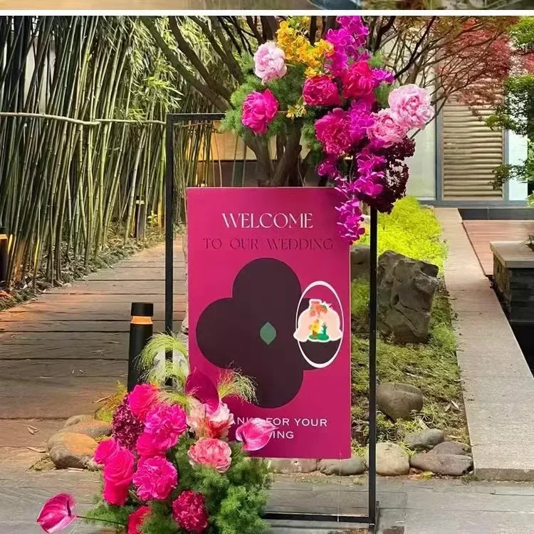 2er-Set rechteckiger Metallbogen für Hochzeits-Willkommensschilder, Blumenhintergrundrahmen, Partybanner-Display, Event-Dekoration – Detail 4