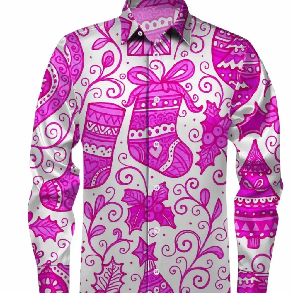 قميص رجالي كاجوال بأكمام طويلة مطبوع عليه جورب عيد الميلاد مقاس كبير، فكرة هدية لحفلات العطلات #1