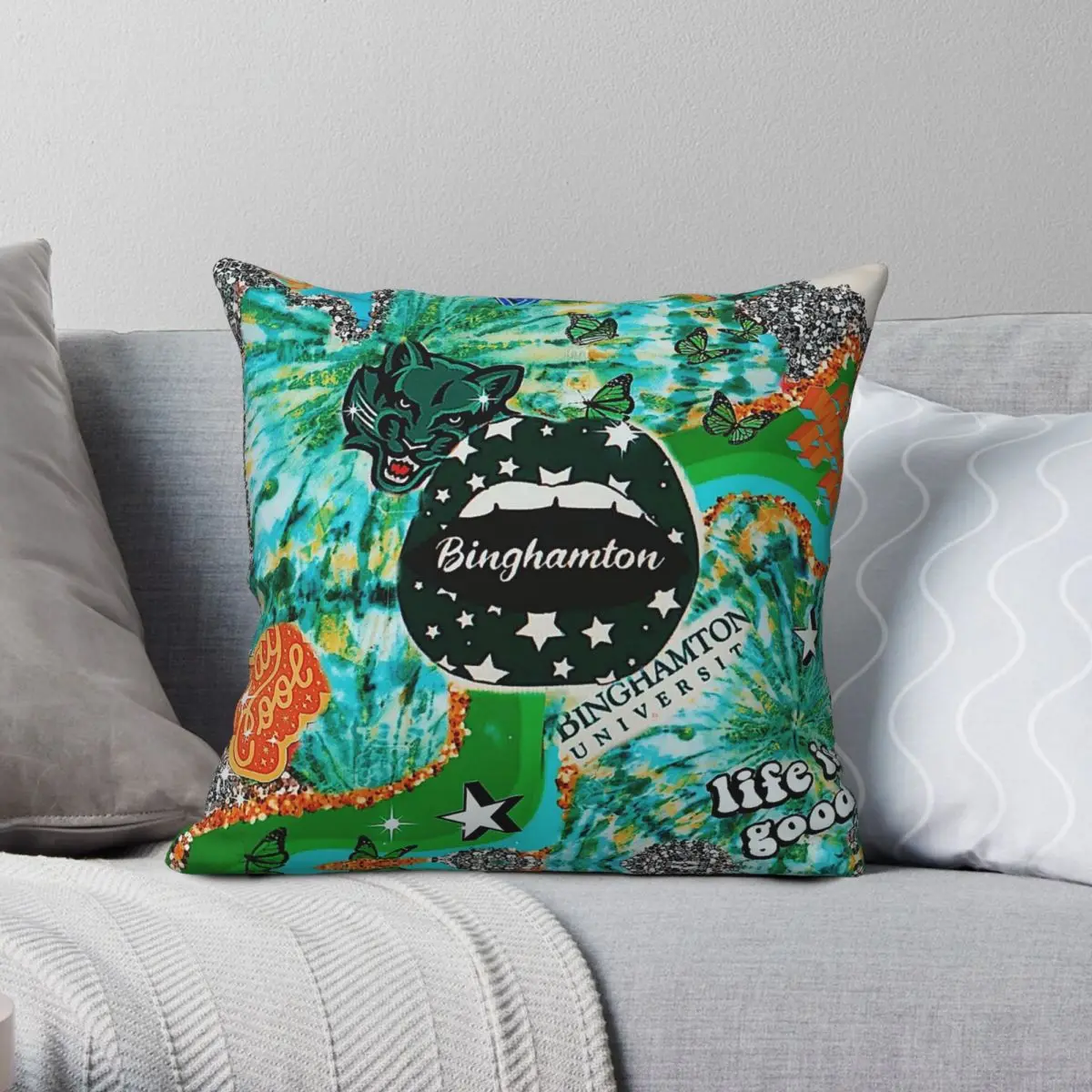Binghamton Life Is Good Square Pillowcase Polyester Linen Velvet Pattern Zip Decor Home Cushion Case