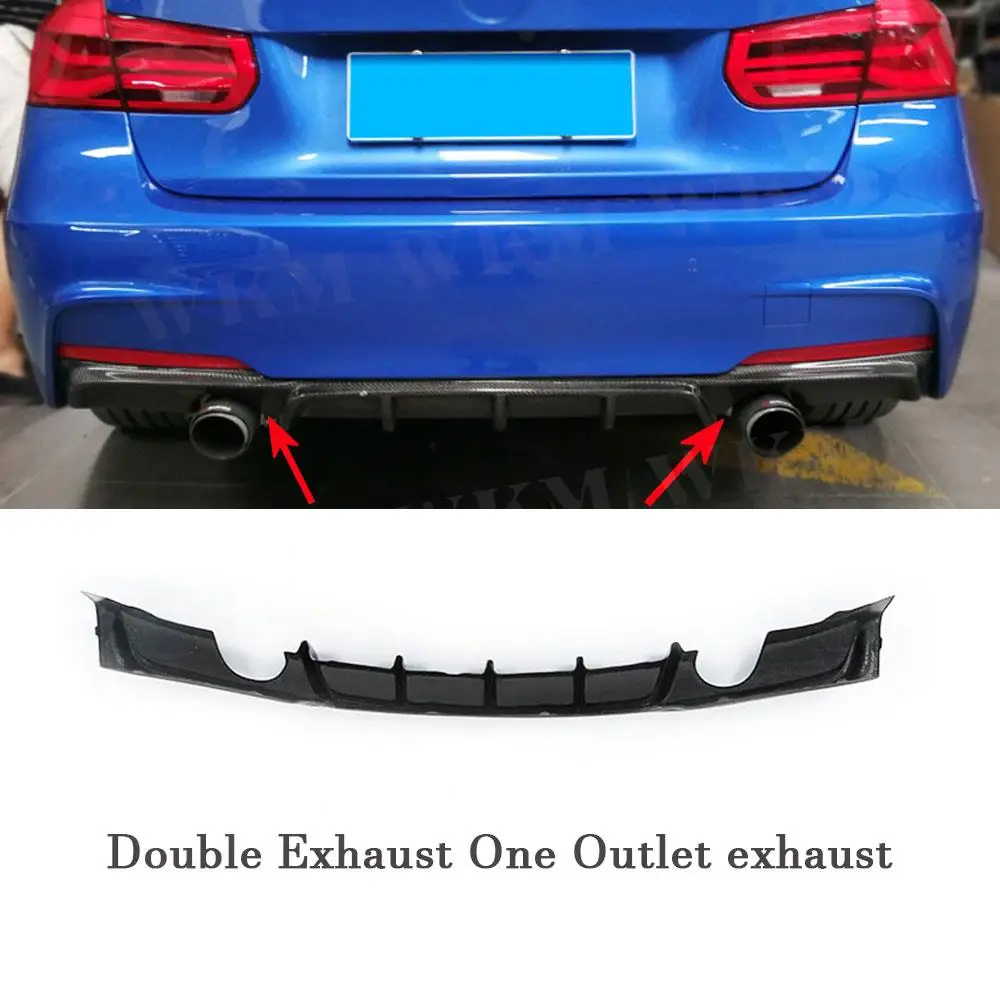 Rear Lip Spoiler Fins Shark Style Diffuser Double Exhaust One Outlet for BMW 3 Series F30 F35 320i 328i M-tech M-sport 2012-2018