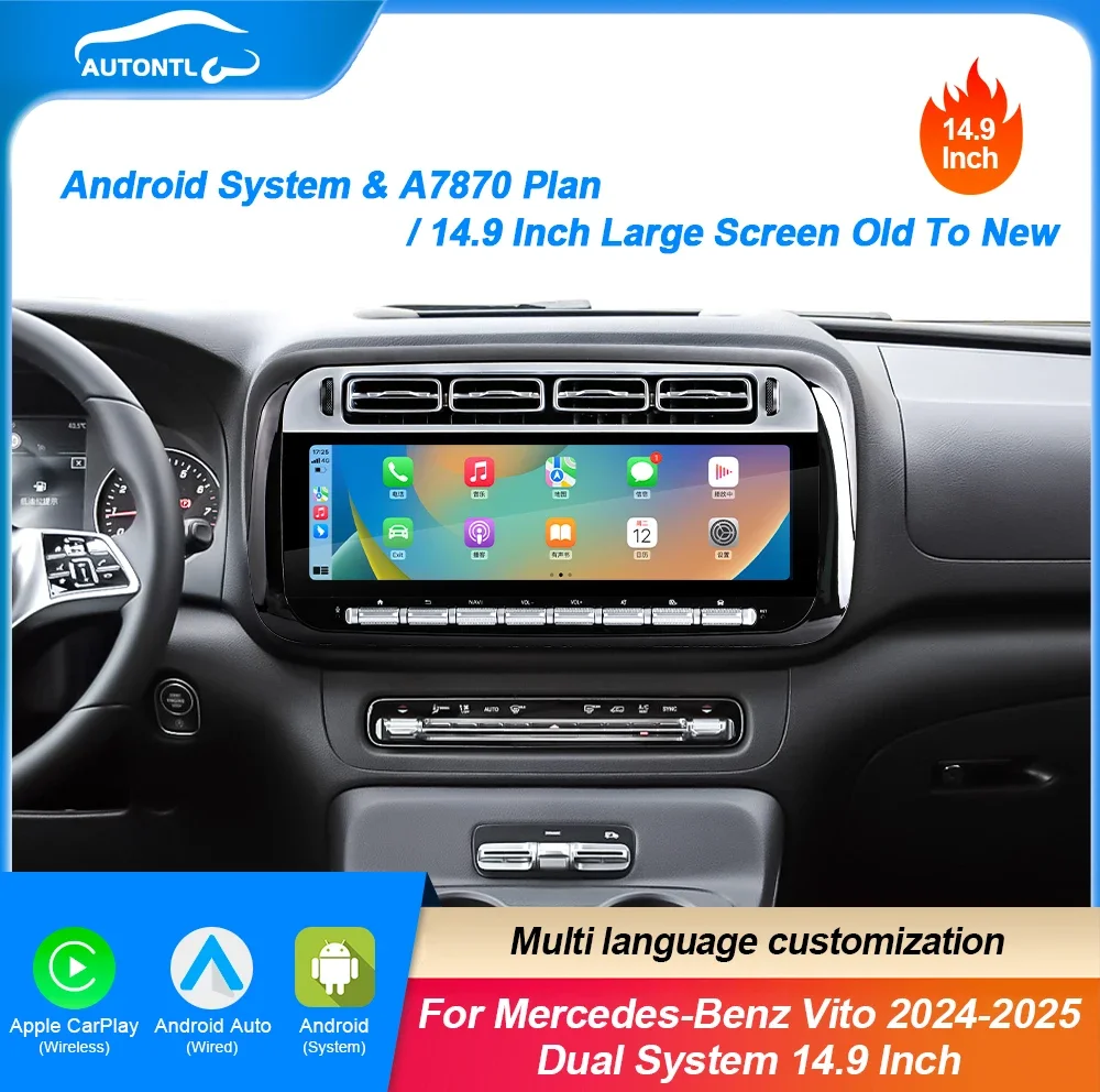 

14,9-дюймовый Android15 авто стерео для Mercedes Benz Vito 2024-2025 Автомобильный GPS-навигатор Мультимедийный плеер Аудио головное устройство Радио авто