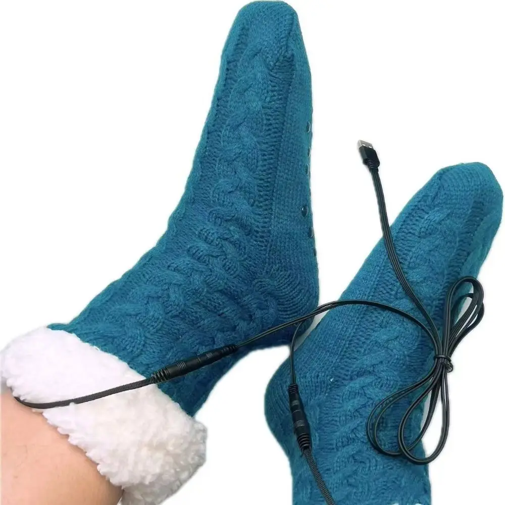 5V 2A Electric Heated Socks Anti-Slip Sole USB Powered Thermal Knitted Socks Knitted Fabric Foot Warming Socks Cold Weather