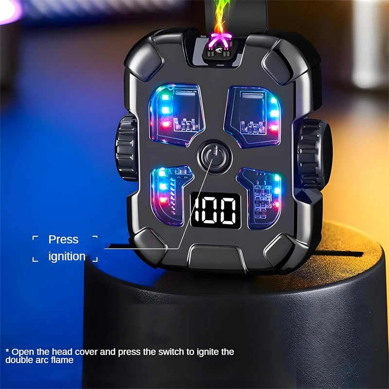 Double Arc USB Charging Lighter Mecha Style Gyroscope With Lighting Colorful Electronic Pulse Decompression Windproof Lighters