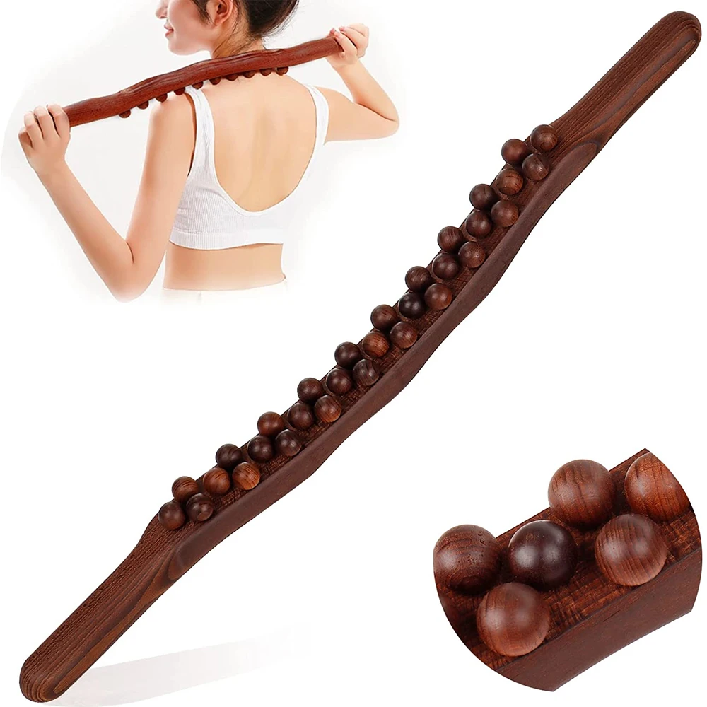 

1pcs Wood Stick Tools Wooden Therapy Scraping Lymphatic Drainage Massager,Double Row 31 Beads Point Treatment Gua Sha Tools