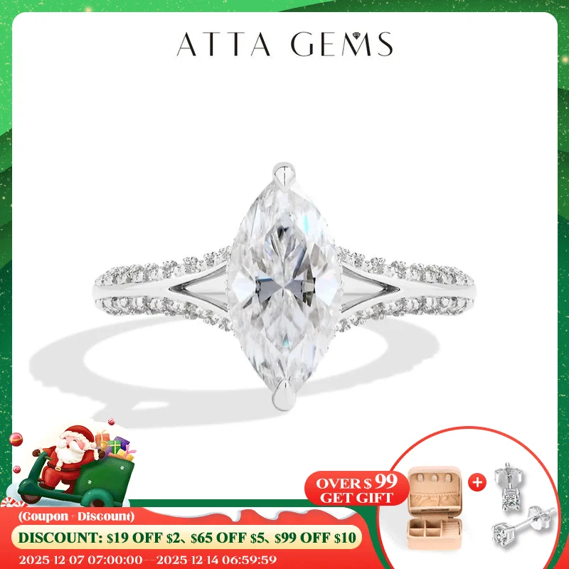 

ATTAGEMS Exquisite Marquise Cut 2CT Moissanite Rings 925 Silver 18K Gold Plated Wedding Engagement Ring for Women Luxury Jewelry