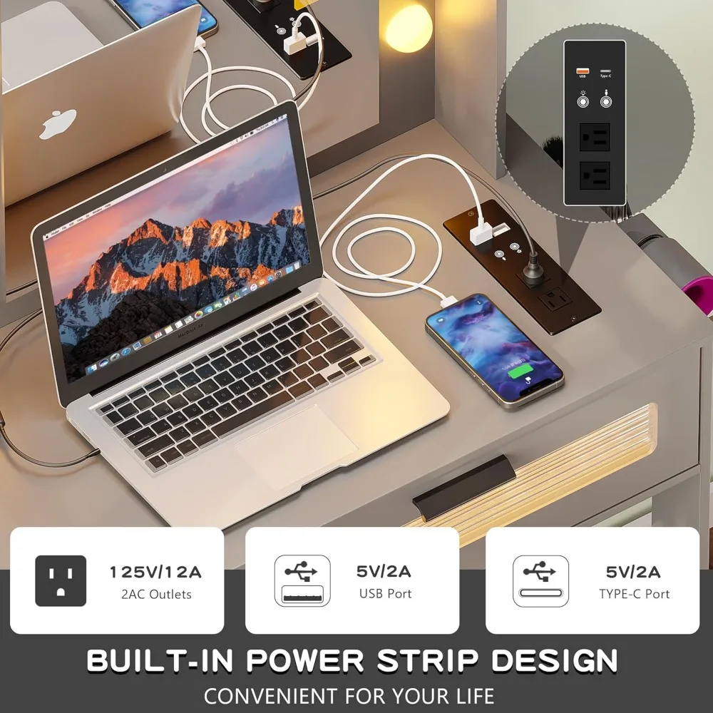 طاولة مكياج مع 10 لمبات إضاءة، مكتب زينة حديث مع مرآة و3 أوضاع إضاءة، مجموعة طاولة زينة مع 2 USB P