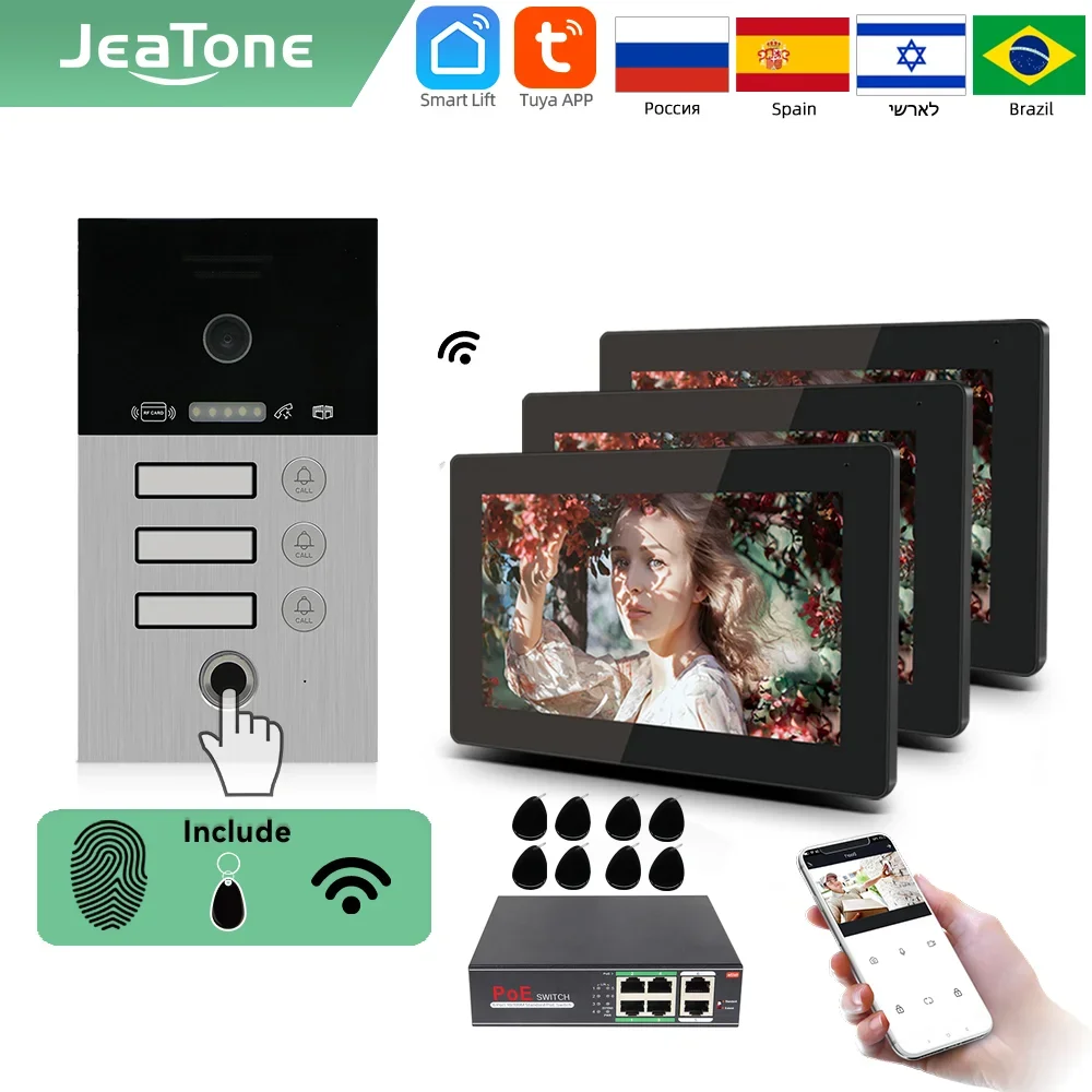 

Jeatone Tuya 7 Inch Video Door Phone Intercom Doorbell Smart Home WIFI Intercom Kits Wireless Door Phone For Outdoor RFID Camera