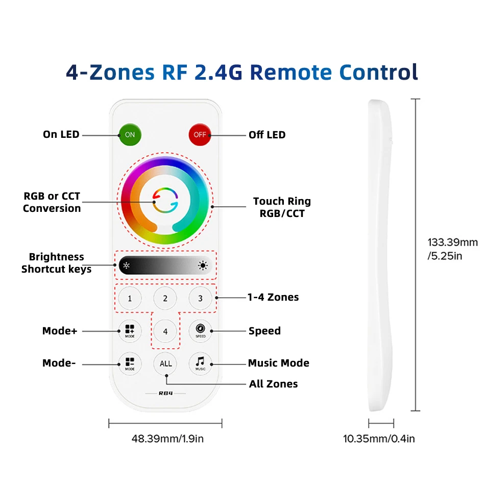 SP63AE SPI RGBCCT Addressable LED Controller DC 5V 12V 24V 300 Pixel and 2.4G RF Wireless Touch Remote Control Magic Color Panel