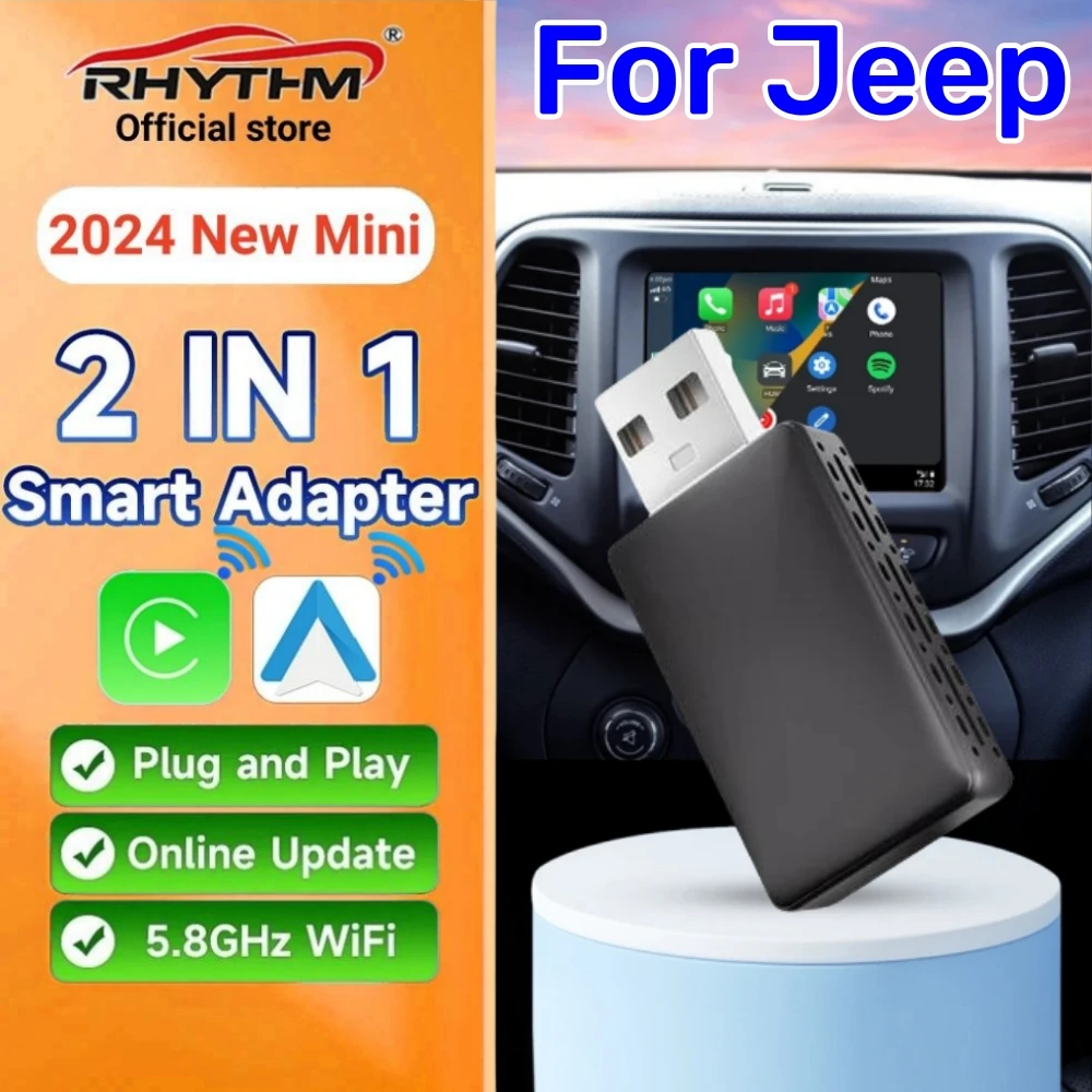 

NEW 2in1 Rhythm Wireless Carplay Adapter Android Auto Wireless For Jeep Wagoneer Compass Cherokee Benegde Wrangler Gladiator