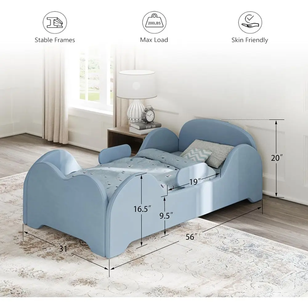 Toddler Bed, Toddler lood Bed with Extra Saety Broad, Stand Crib Size or Kids, Certiied abric Beds, Low to loor Design (Blue)