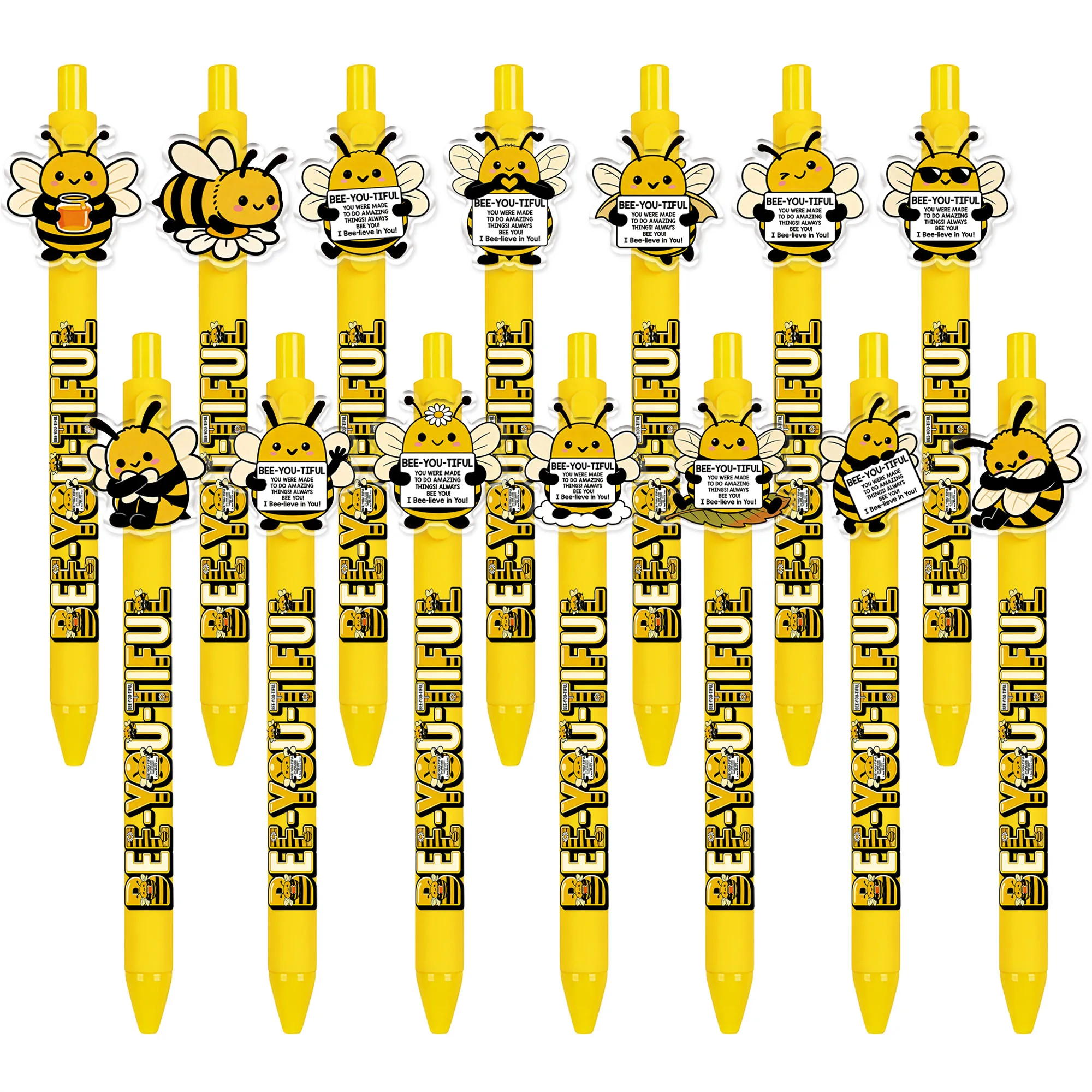 

14 pieces / 24 pieces motivational bee-pattern ballpoint pens - hardworking positive energy office writing signature pens