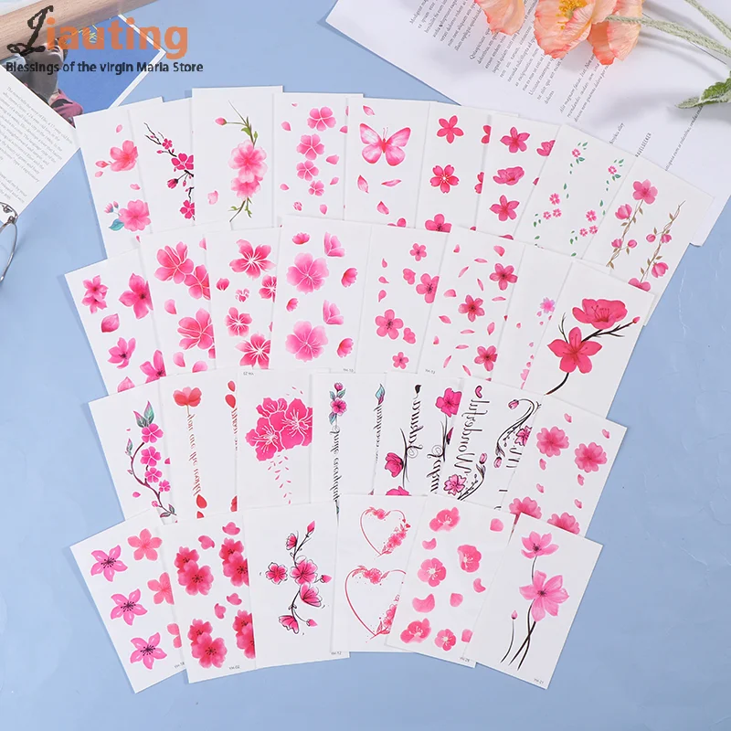 30pcs Cherry Blossom Series Sexy Tattoo Stickers Small Fresh Tattoo Stickers Dream Flowers Simulation Temporary Tattoo Stickers