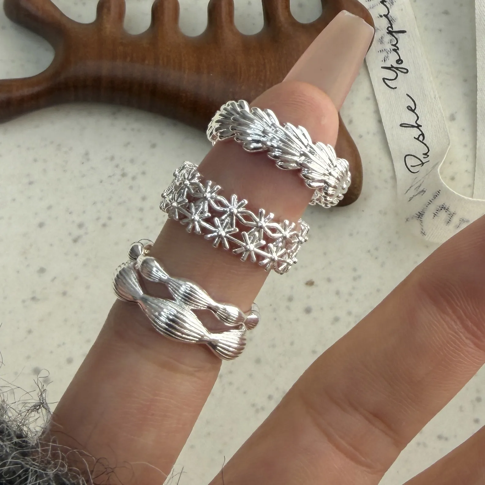 Women's 925 Sterling Silver Shell Flower Ring, Handmade Gift