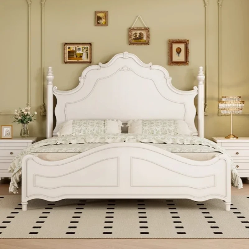 

Solid Wood Design Aesthetics Bed White American Bedroom Double Cream Wind Princess Sleeping Bed Light Luxury Beliche Furniture