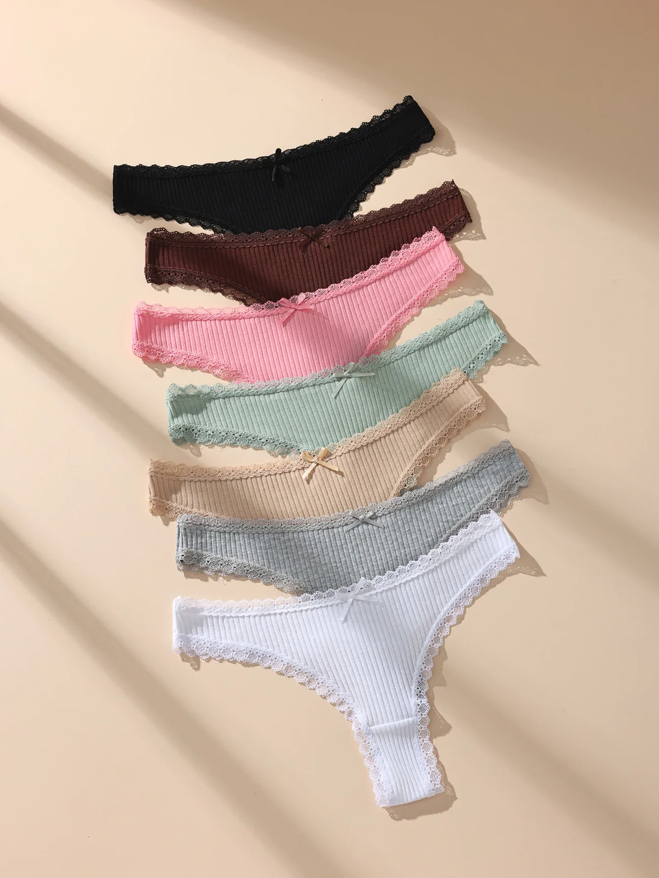 7Pcs/Set Women Thongs Panties Cotton Sexy Lace Underwear Tanga Solid T Back Pants Soft Underpants G-Strings Female Lingerie S-XL
