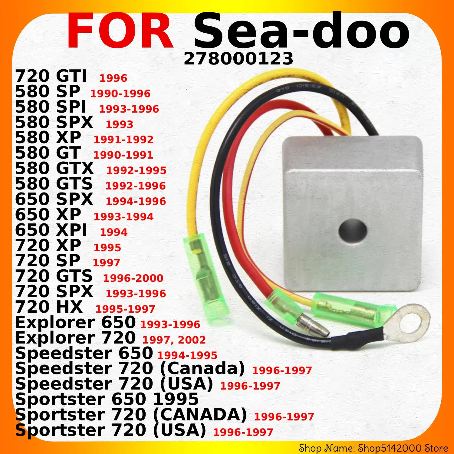 OEM:278000123 Motorcycle 12V Voltage Regulator Rectifier Parts For Sea-doo 720 GTI 580 SP 720 GTS 580 GTS 720 SPX 580 GTX 650 XP