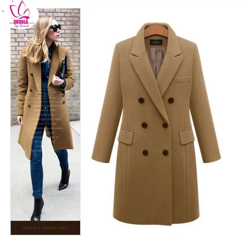 

SUSOLA Winter Women Wool Coats Lady Casual Effects Jackets Woolen Overcoat Elegant Double Breasted Long Ladies Coat Outwear