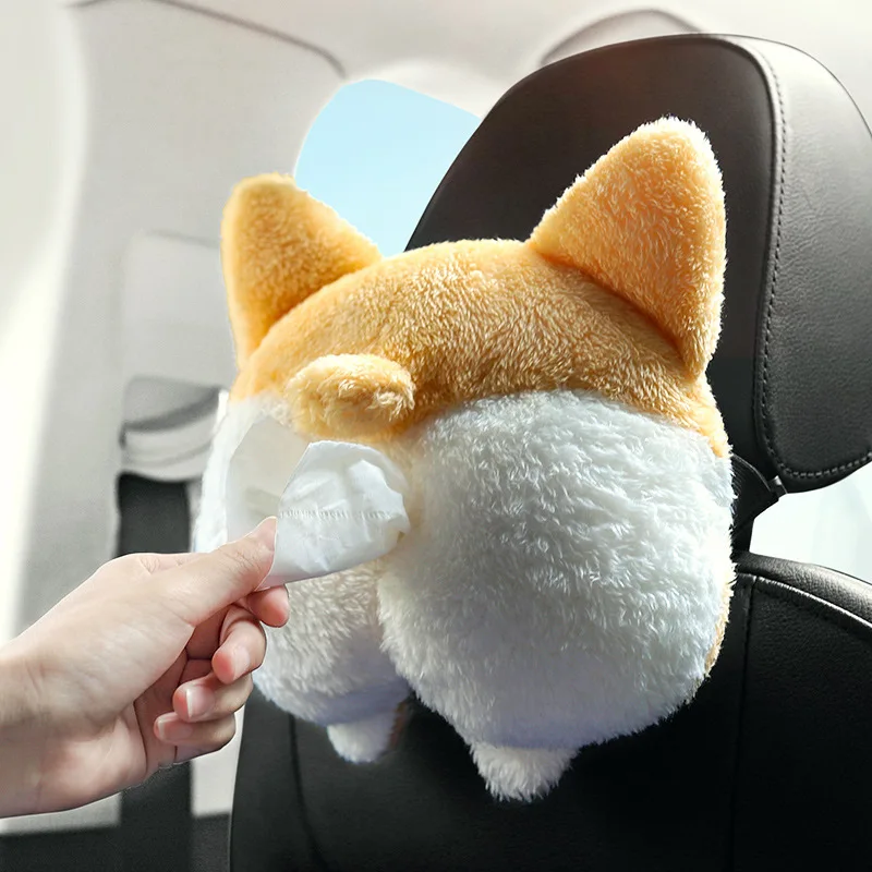 

Creative Car Tissue Box Corgi Cartoon Car Tissue Cover Multifunctional Car Armrest Box and Seat Back Tissue
