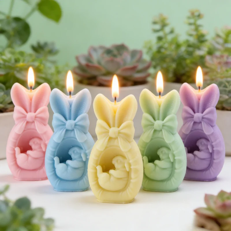 Ostergeschenke DIY Schleifenknoten-Ei Hasen-Osterkerze Silikonform Hasen-Handgemachte Aroma-Gips-Harzform Hasen-Kerzenzubehör Werkzeug