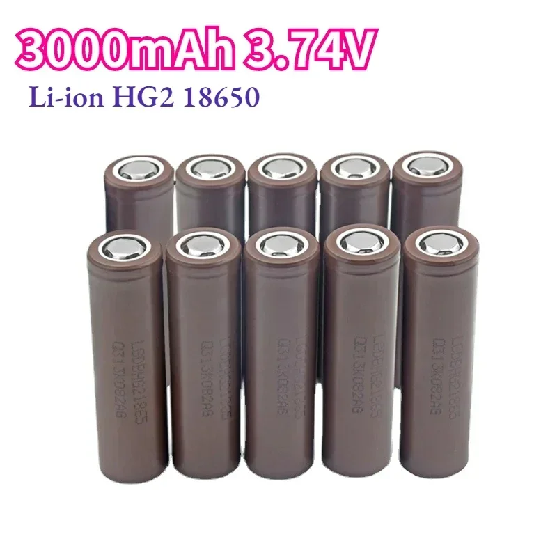 1/2/4/6/8/10 Piece Battery Replacement For INR18650-HG2 18650 3.7V 3000mah Flat top Brown Rechargeable Lithium Battery