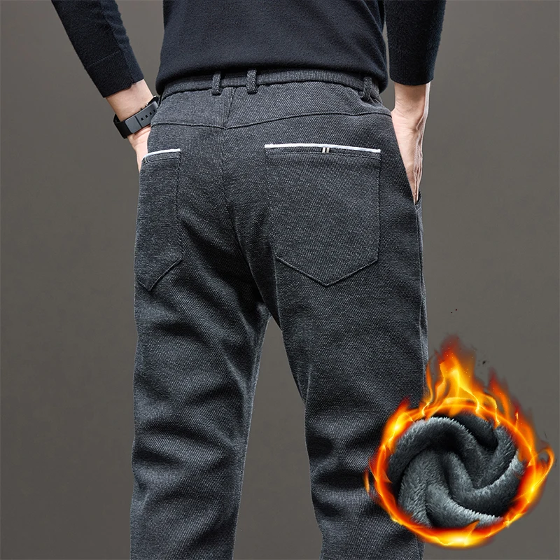 الشتاء الأعمال سميكة المخملية سراويل تقليدية الرجال الملابس المألوف مستقيم تمتد الصوف السراويل الذكور الدافئة أفخم السراويل